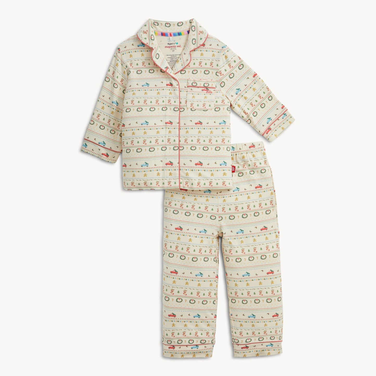 Children's pajama set with car pattern on a white background