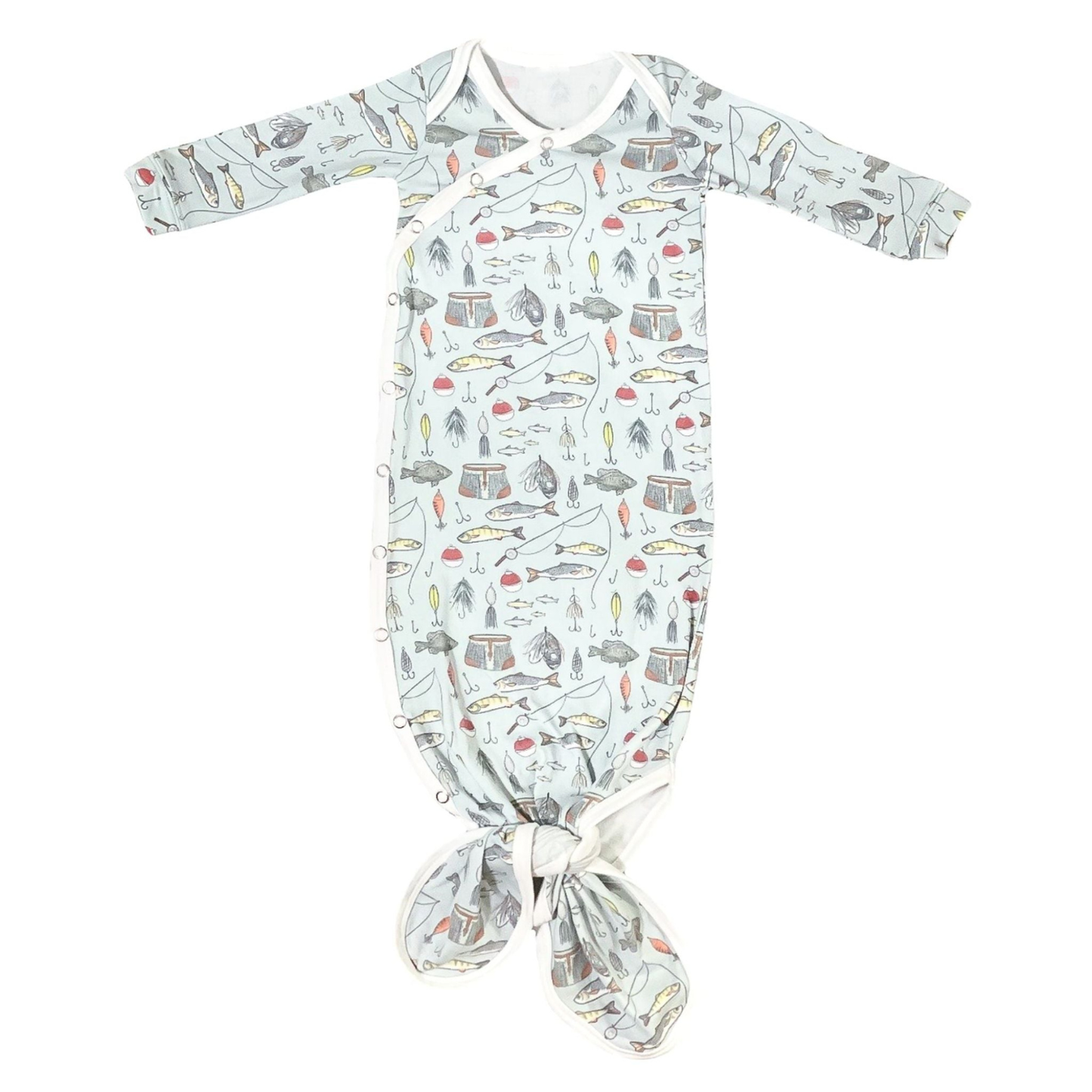 Light blue baby knotted gown with fishing print