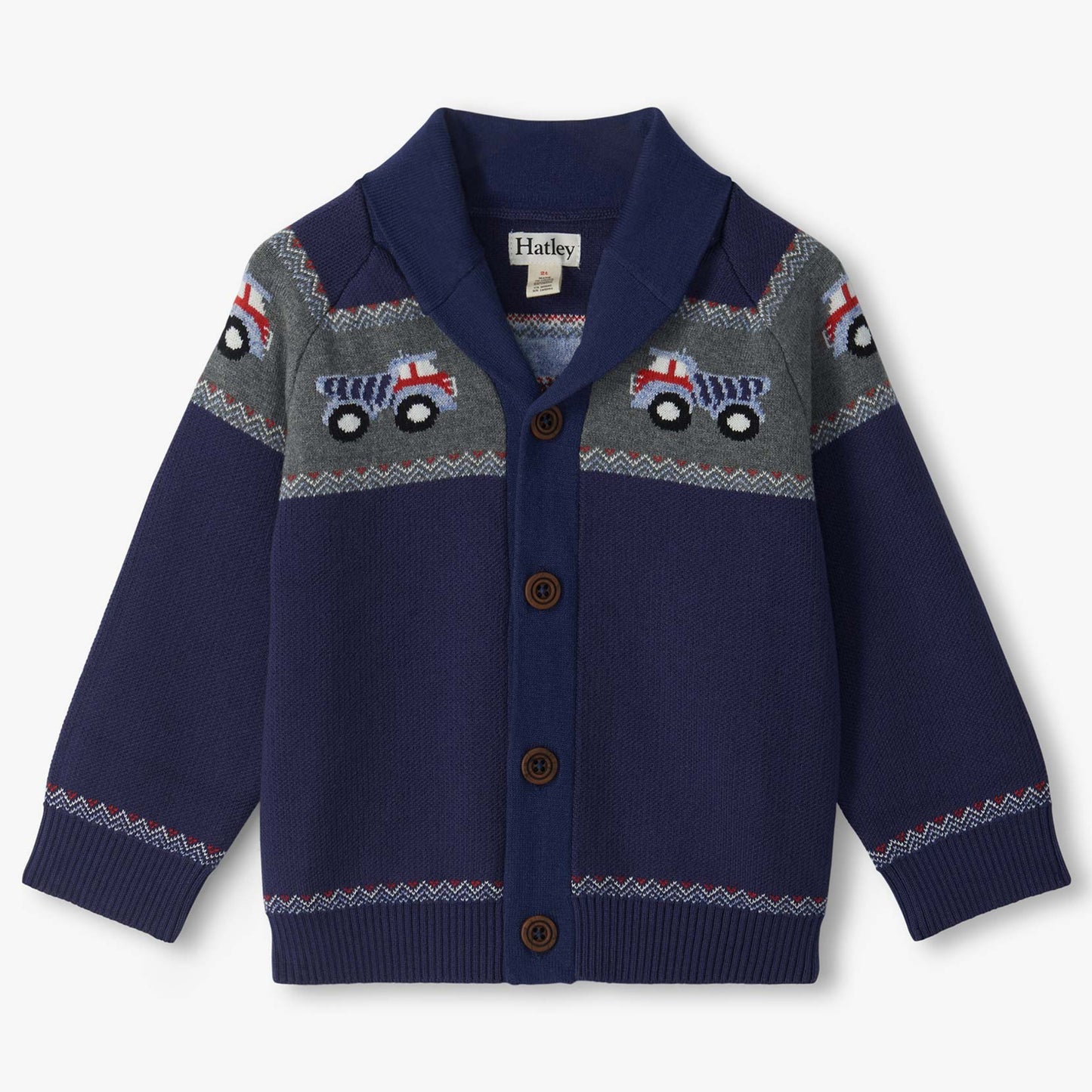 Baby boys trucks print shawl collar cardigan by Hatley