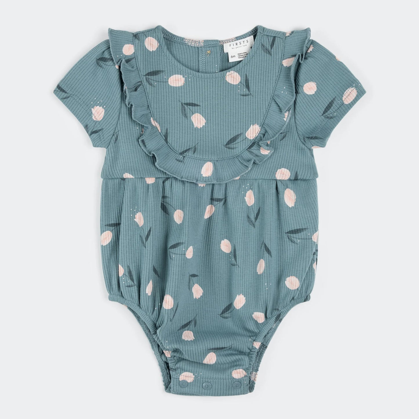 Teal ribbed onesie with tulip patter