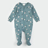 Teal ribbed baby footie with light pink tulips