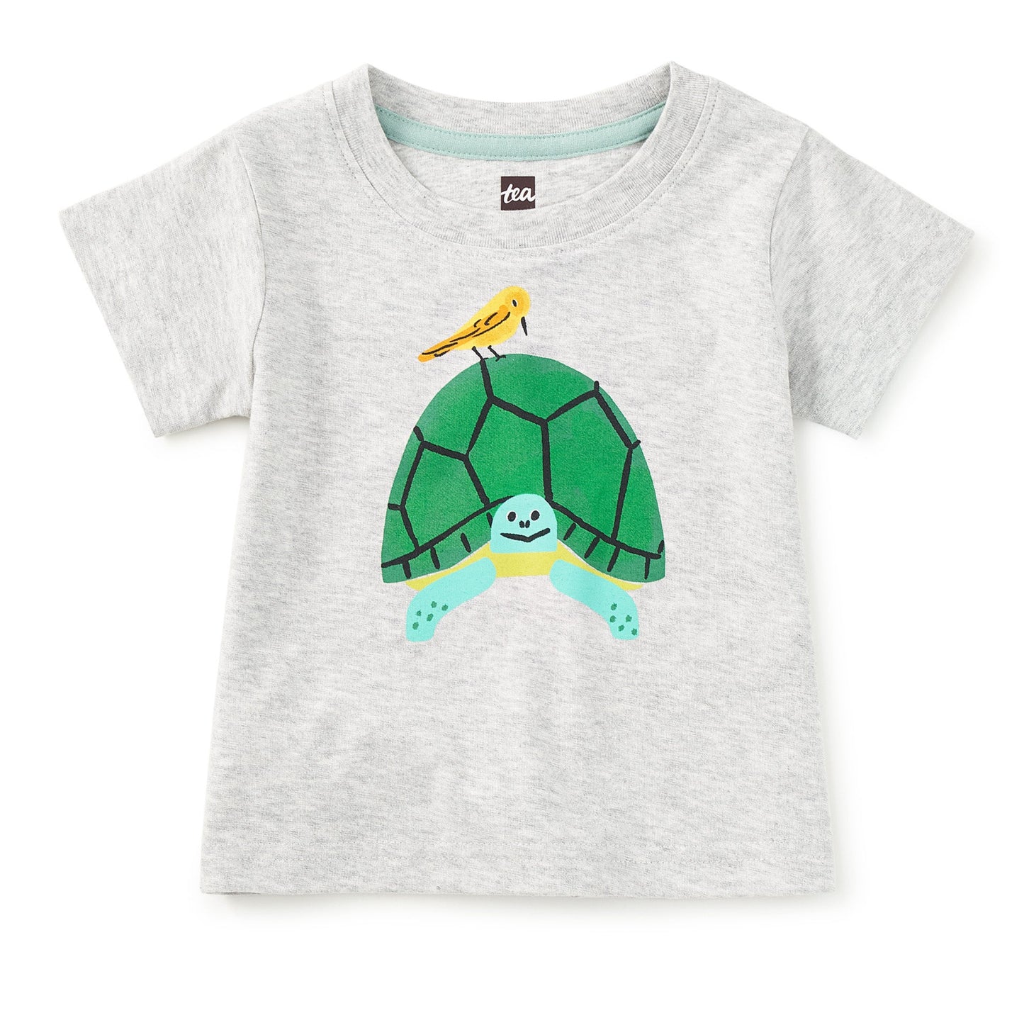 Gray t-shirt with a turtle design on a white background
