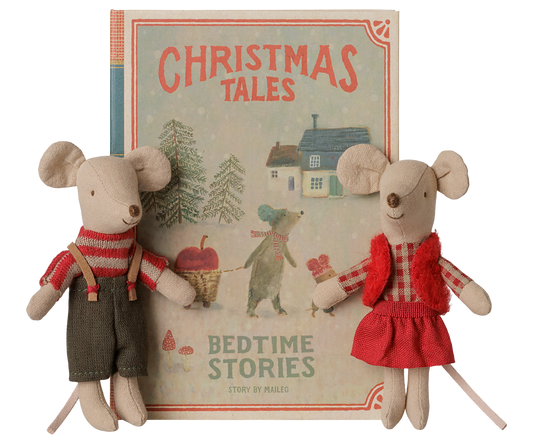 Twin Christmas Mice in Book - angle 2