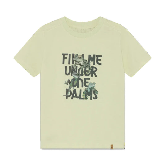 Light Green tee with the text: Find Me Under the Palms with lizard graphics