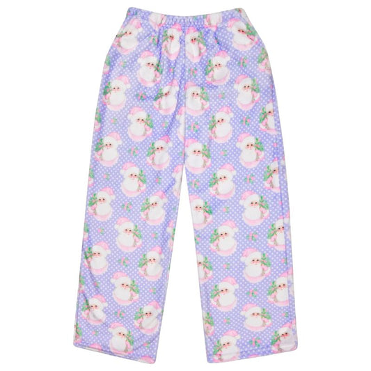 Floral pajama pants with a polka dot background on a white background