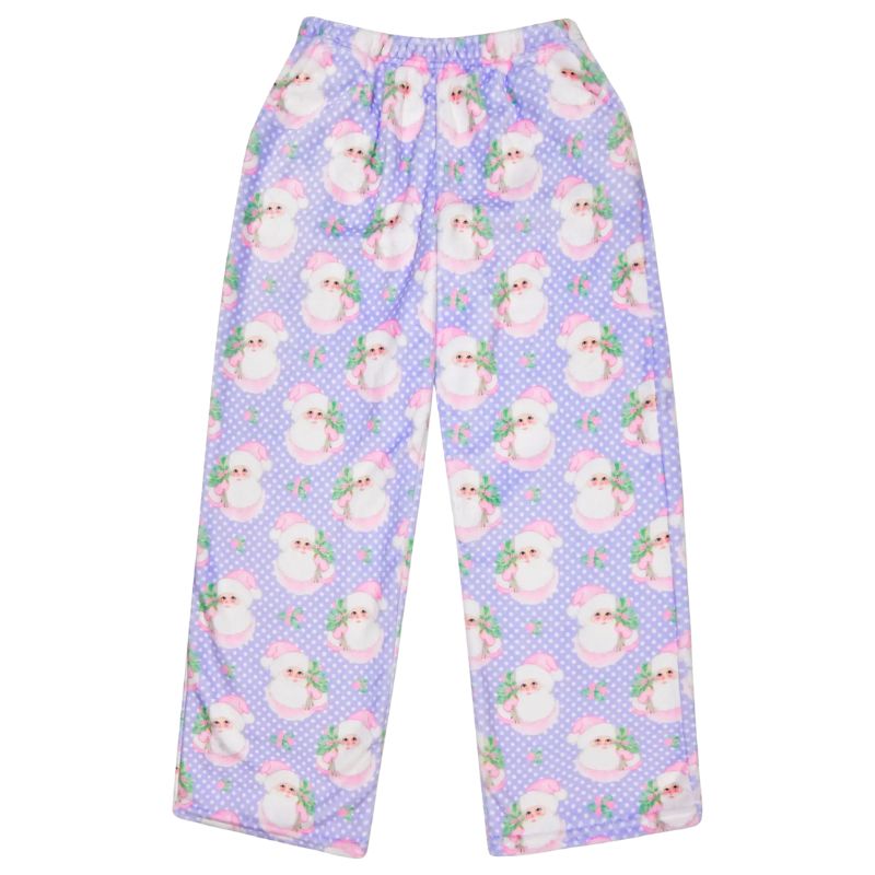 Floral pajama pants with a polka dot background on a white background