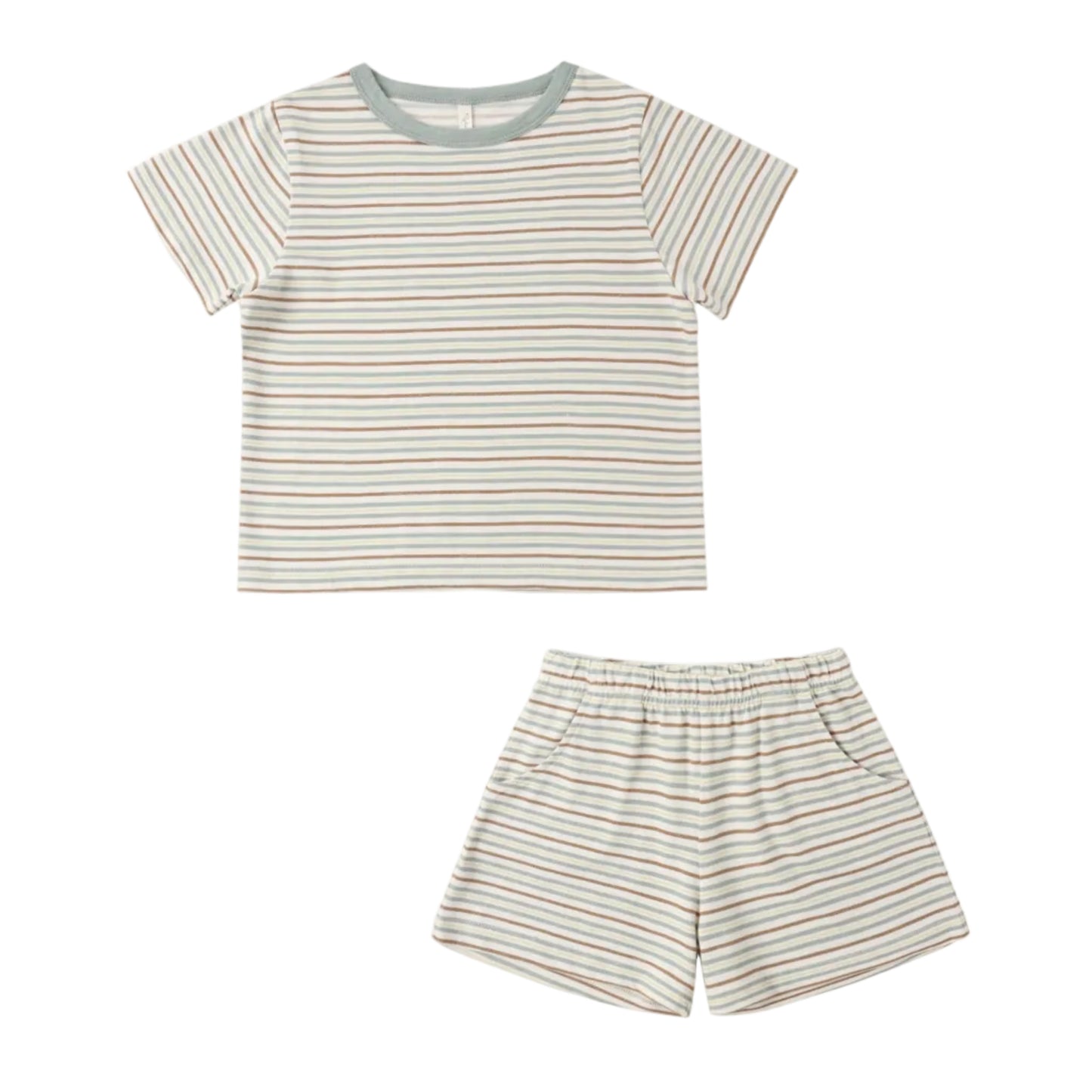 Brown and aqua striped t-shirt and shorts set
