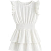 White ruffle sleeve smocked waist tiered dress