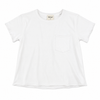 White t-shirt with a brand label on a white background