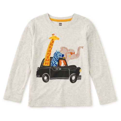 Children's long-sleeve shirt with animal graphics on a white background