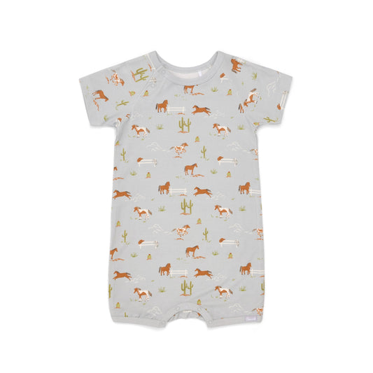 Baby romper with animal pattern on a white background