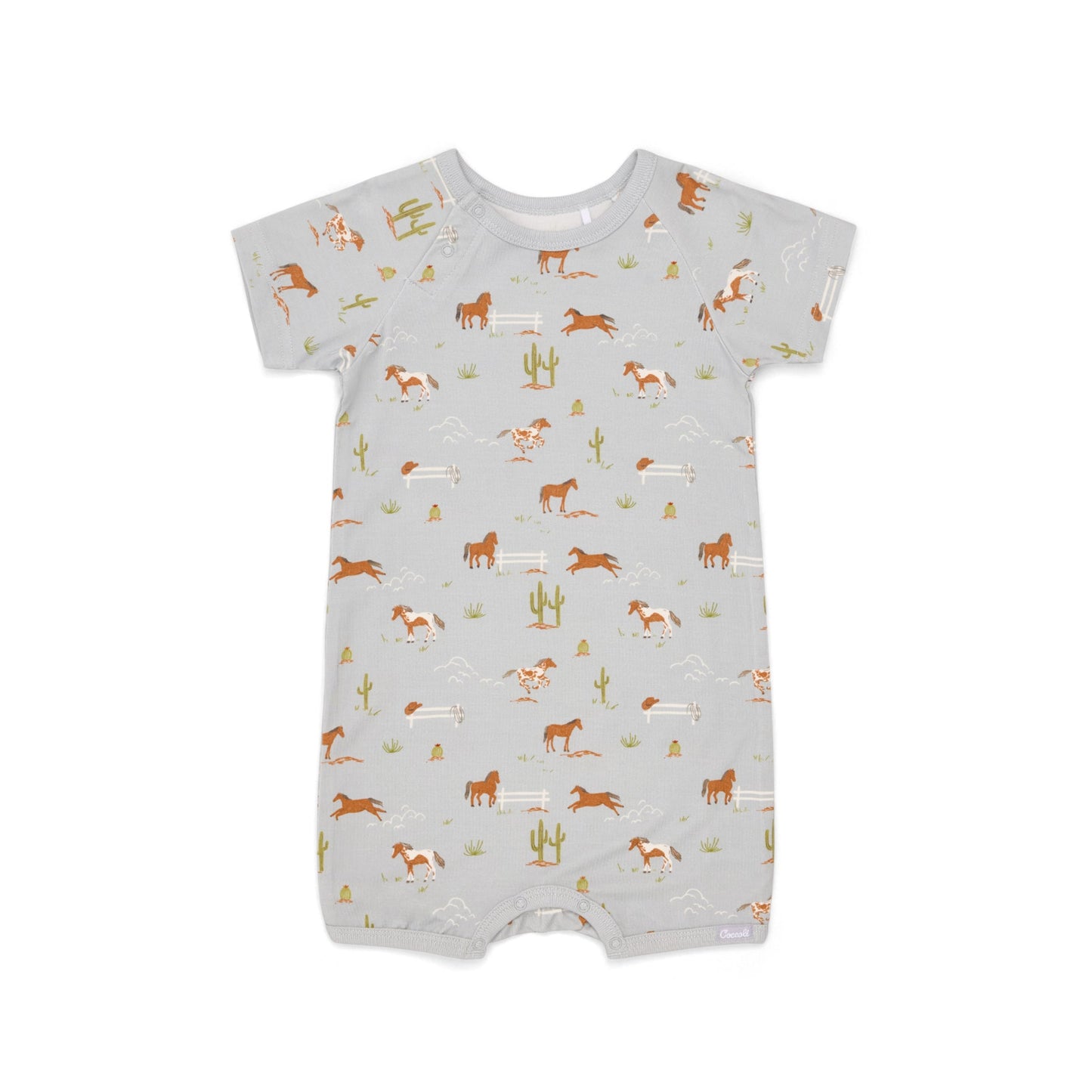 Baby romper with animal pattern on a white background