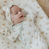 White baby knotted gown with woodland animal prints
