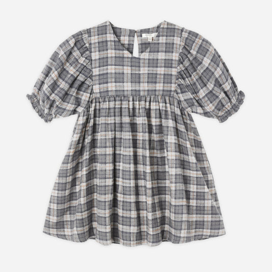 Rylee and Cru Winter Plaid Jolene Dress, a babydoll flannel dress with puff sleeves