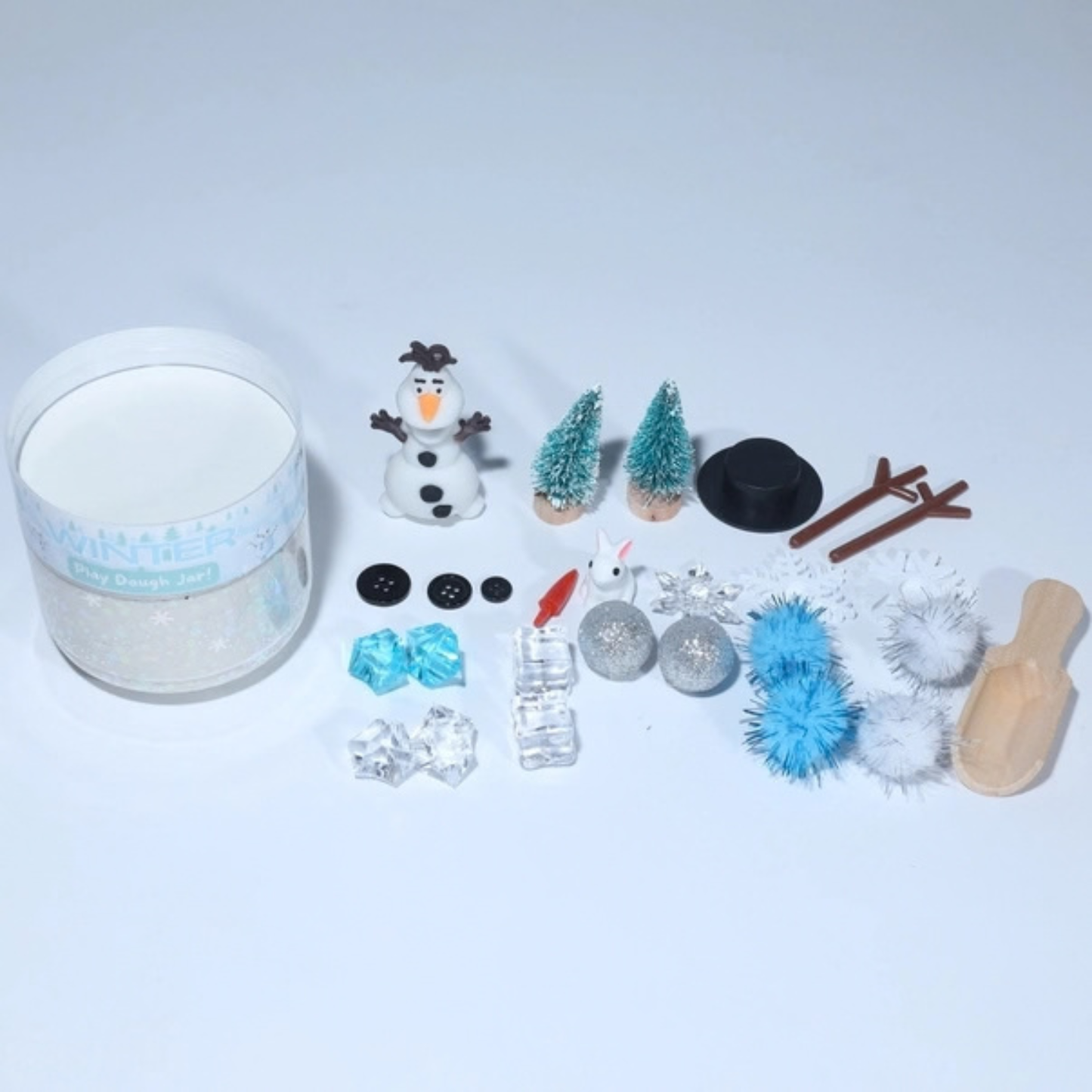 Winter Play Dough Jar with Snowman Accessories
