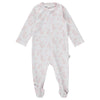 Baby footie with floral pattern on a white background