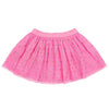 Pink tutu skirt with colorful dots on a white background
