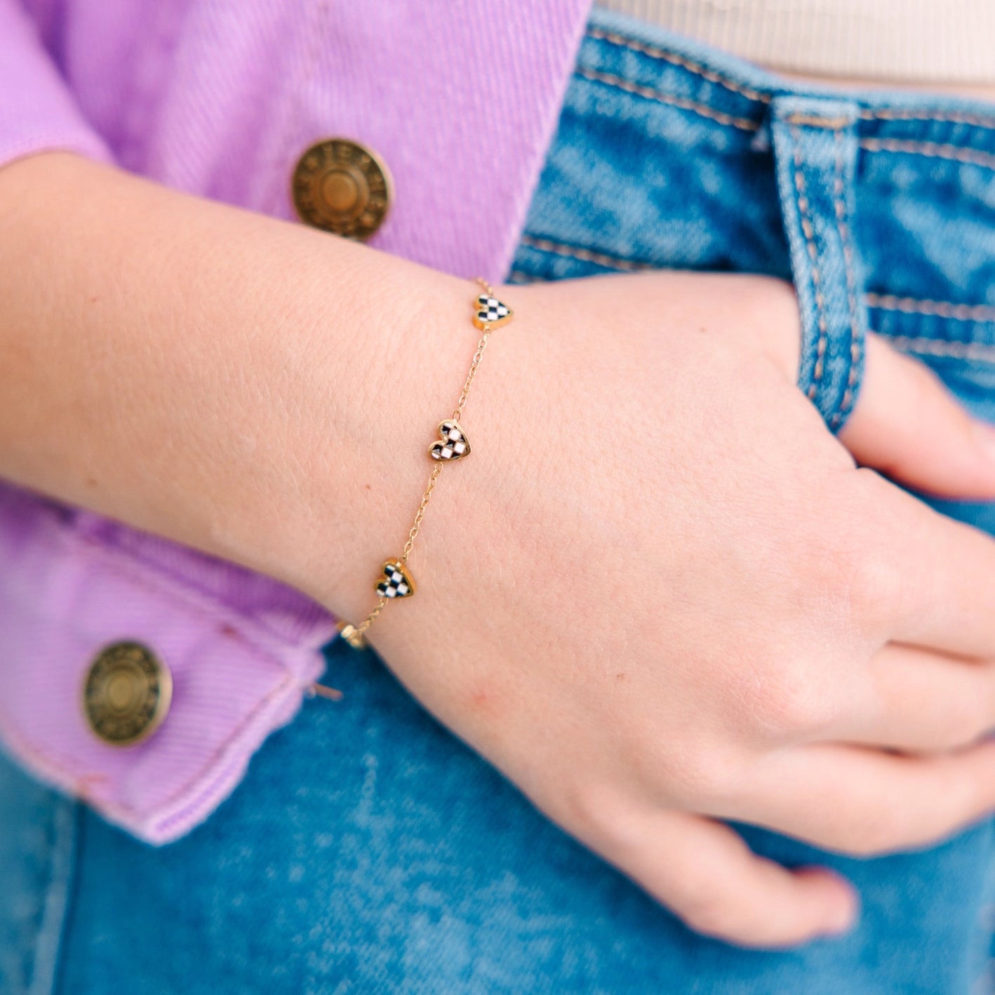 Black & White Check Heart Bracelet