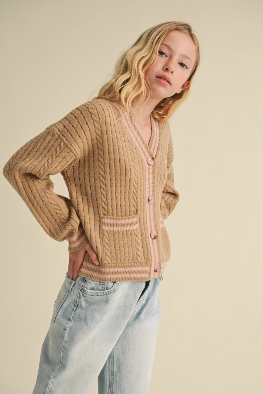 Camel Cable Knit Cardigan