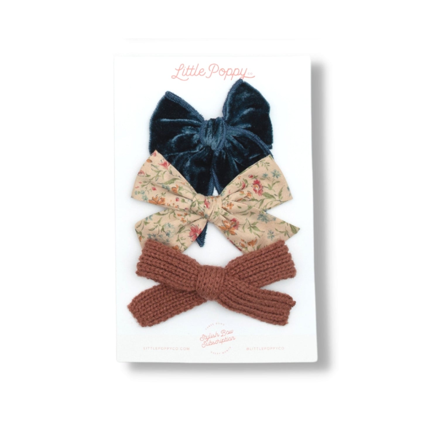 Amelia Bow Clip Set - three coordinating fall hair bows on alligator clips