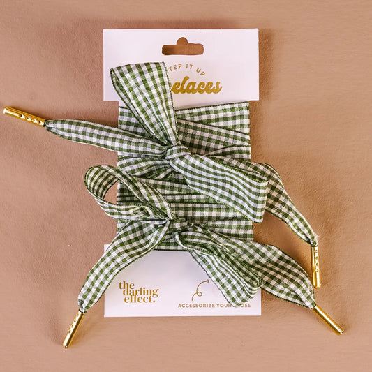 Green Gingham Shoelaces