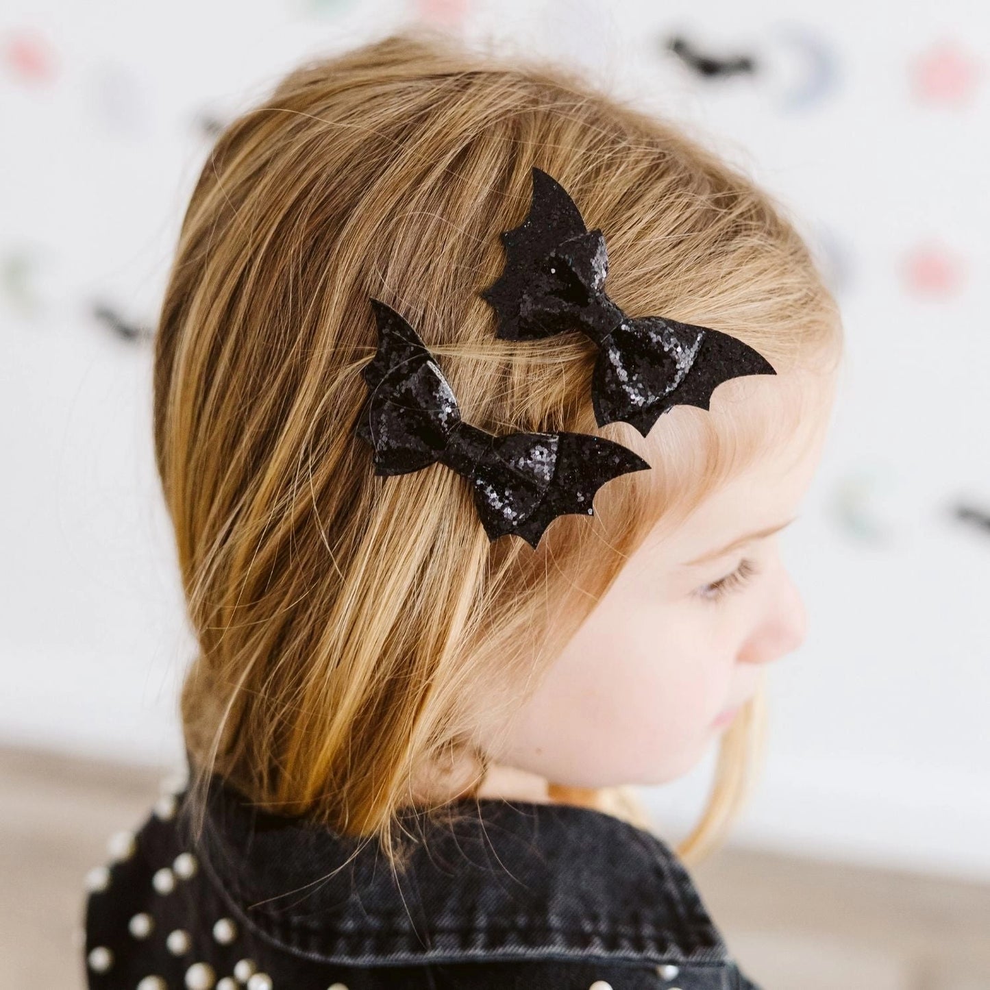 Glitter Bat Bow Clip Set