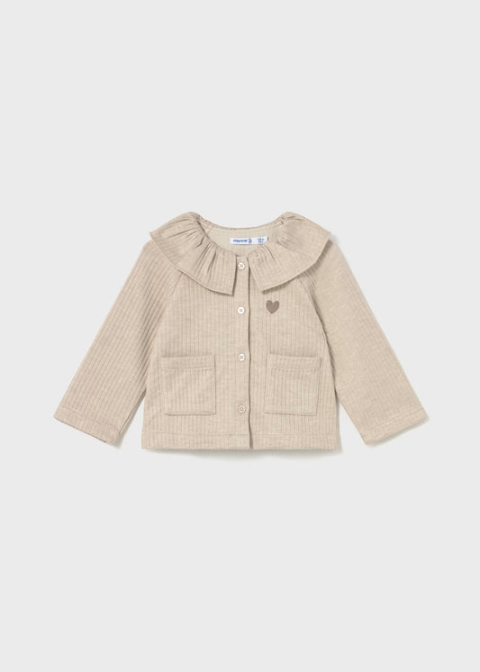 Sand Ribbed Collared Cardigan