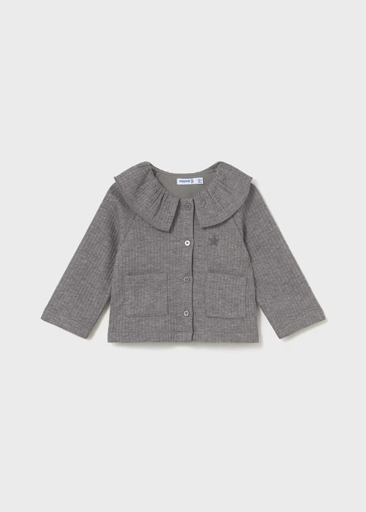 Grey Ribbed Collared Cardigan