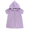 Purple hooded dress with short sleeves on a white background