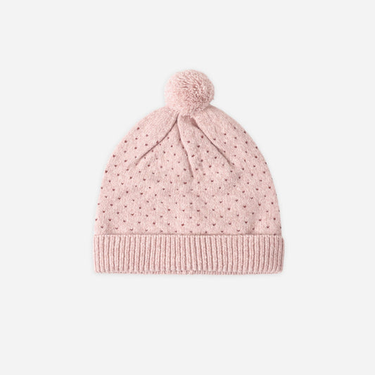 Blush knit beanie laid flat