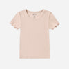 Blush ribbed basic tee laid flat showing scoop neckline