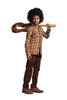 Boy wearing brown corduroy club pants with a plaid flannel shirt