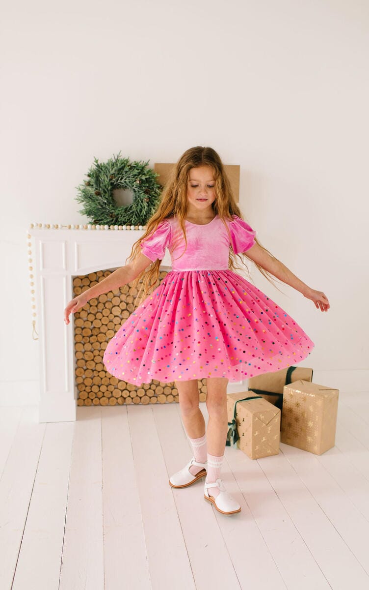 Bubblegum Confetti Diana Dress 150 GIRLS APPAREL 2-8 Ollie Jay 