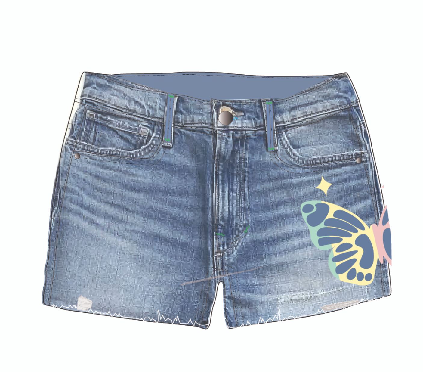 Butterfly Embroidery High Rise Shorts 160 GIRLS APPAREL TWEEN 7-16 Tractr 7 