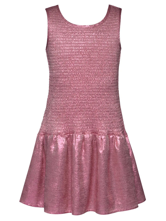 Pink Shimmer Shirred Dress