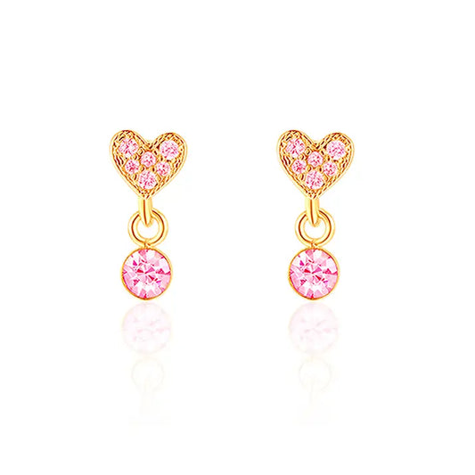Heart Pink CZ Dangle Earrings