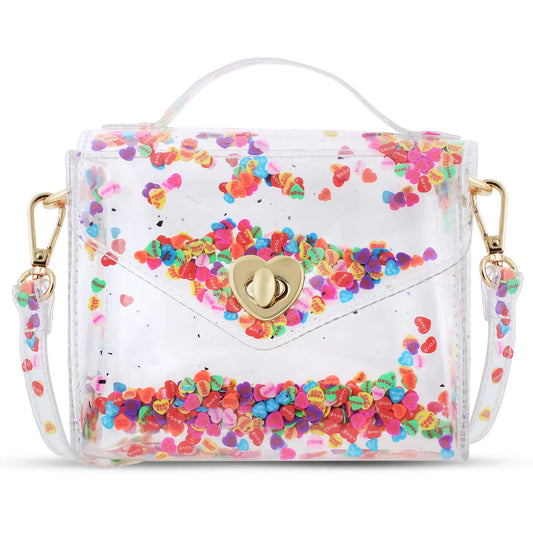conversation hearts in clear purse