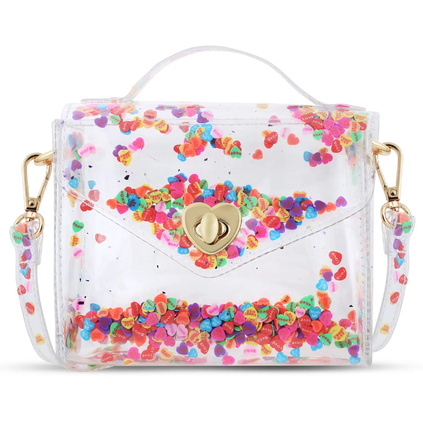 conversation hearts in clear purse