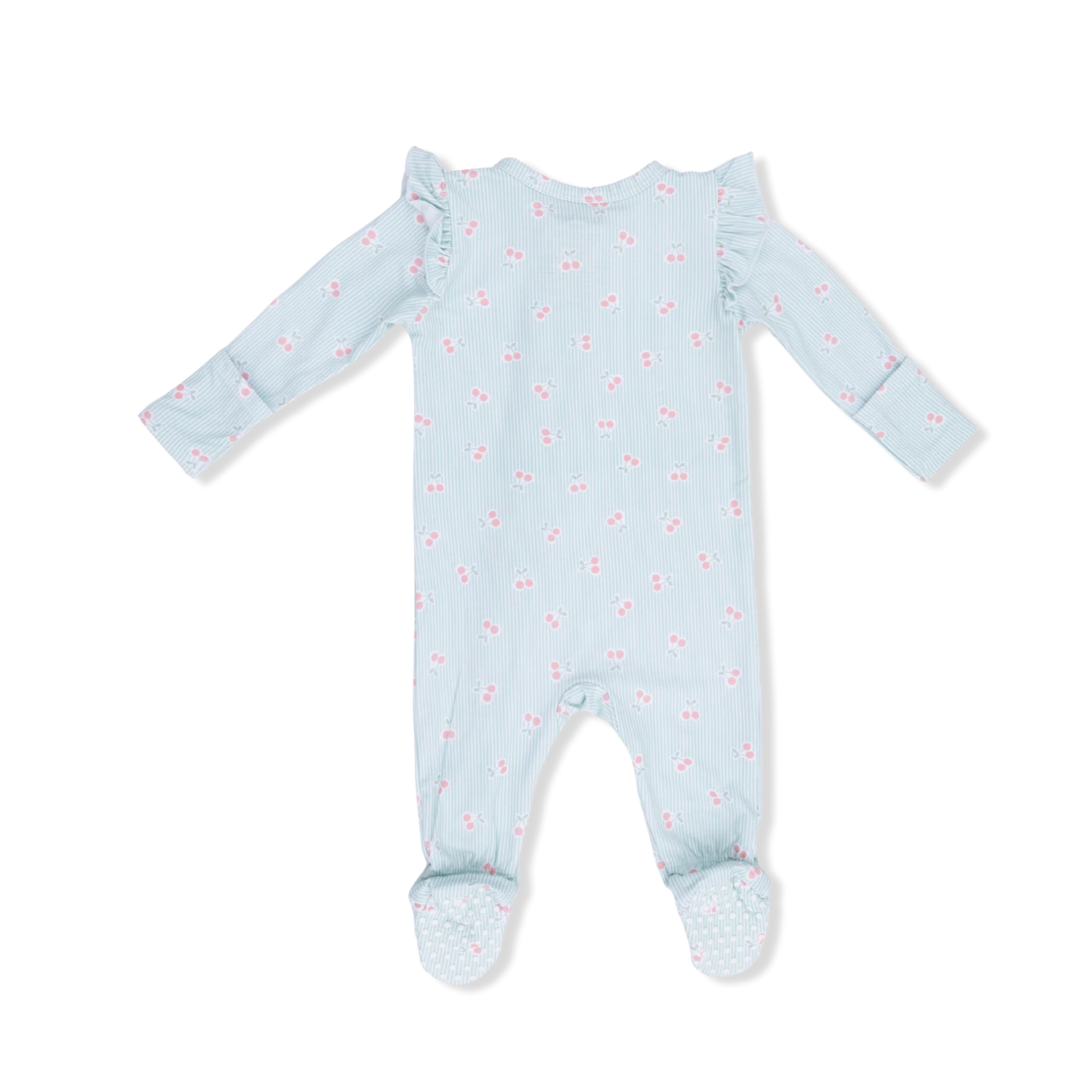 Tiny Cherry Stripe Zip Footie