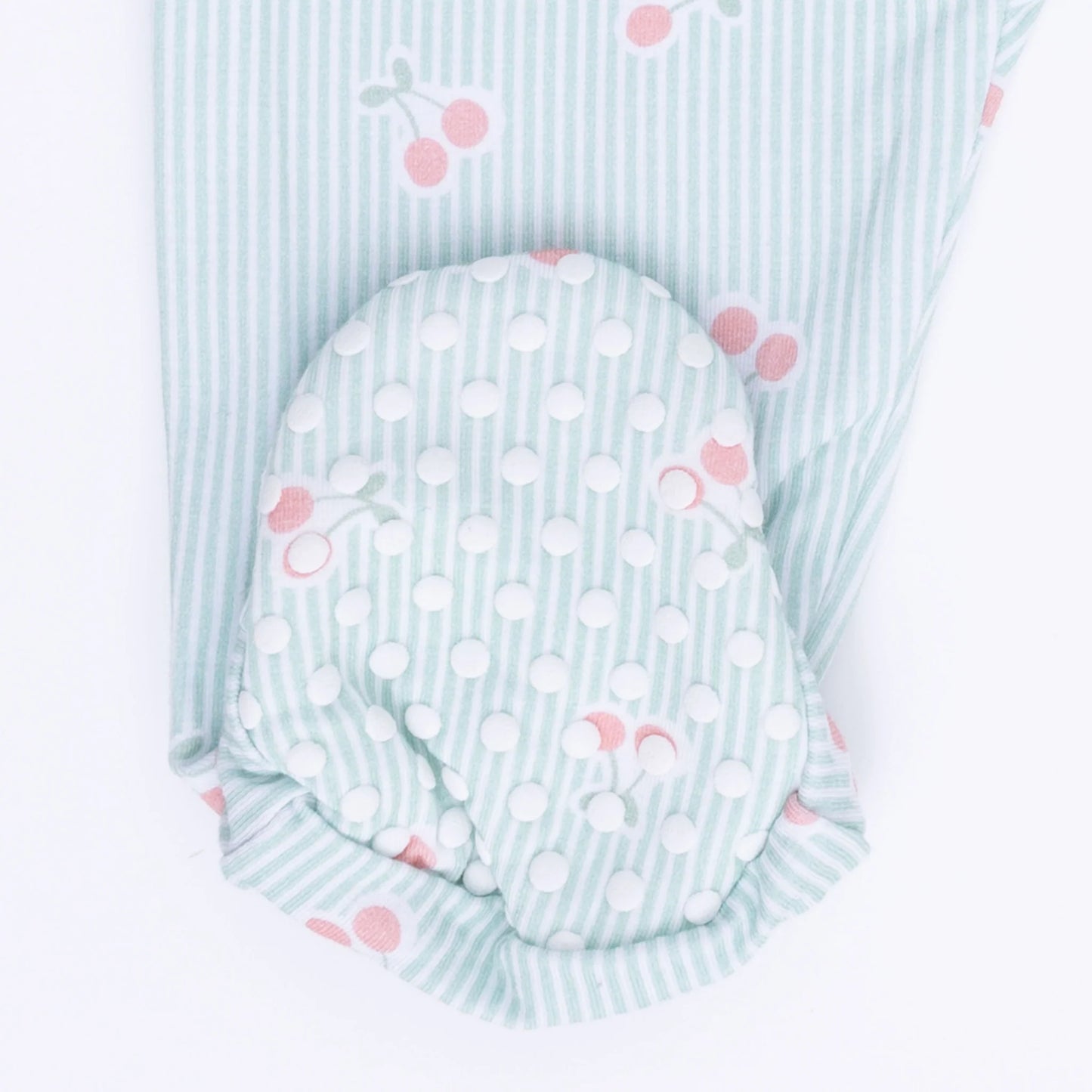 Tiny Cherry Stripe Zip Footie