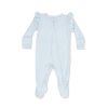 Light green stripe zip footie with pink cherry pattern