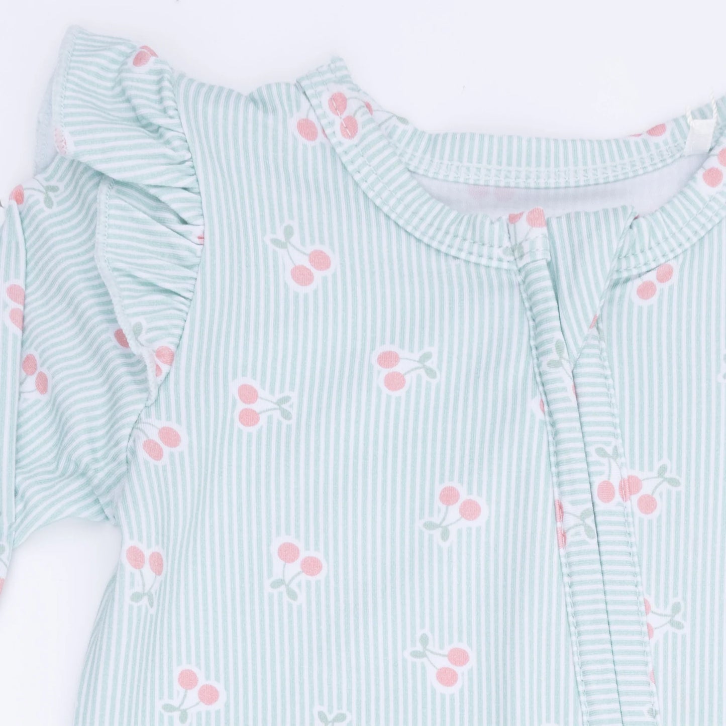 Tiny Cherry Stripe Zip Footie