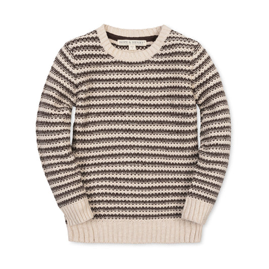 Boys Chocolate and Tan Stripe Organic Crewneck Sweater by Hope & Henry, front view