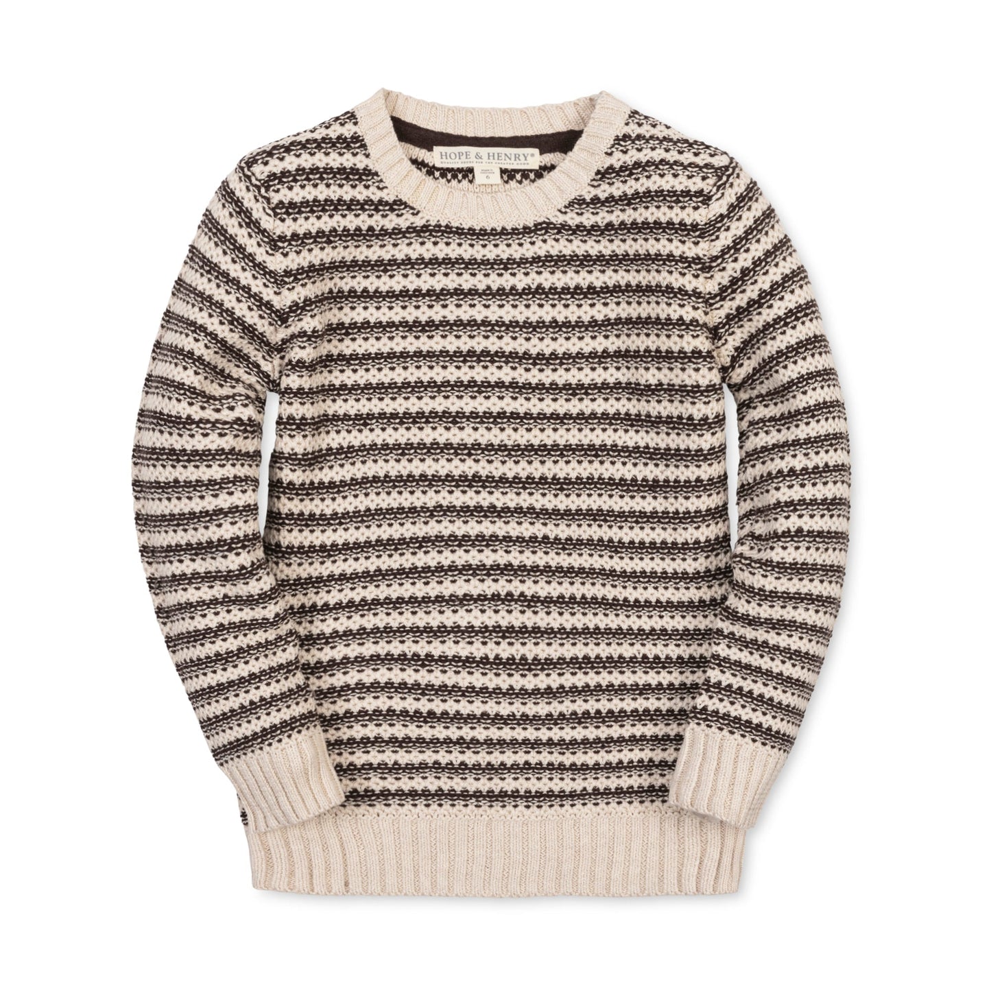 Boys Chocolate and Tan Stripe Organic Crewneck Sweater by Hope & Henry, front view