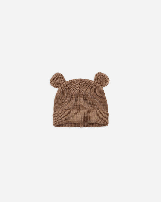 Baby wearing Quincy Mae Cocoa baby bear beanie