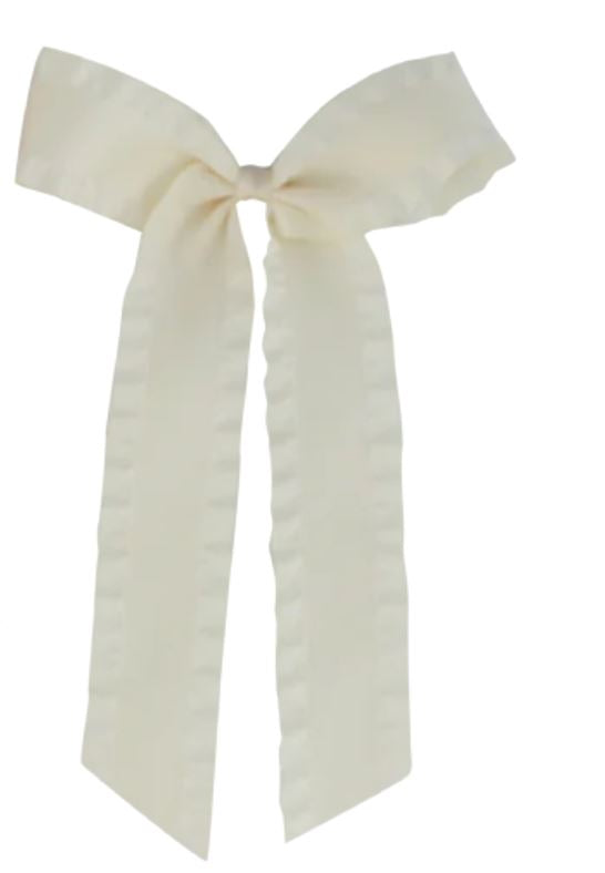 Cream Ruffle Satin Long Tail Bow 110 ACCESSORIES CHILD Bows Arts 