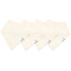 Four beige bandana bibs with a brand logo on a white background