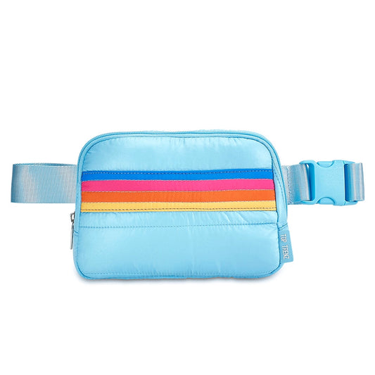 Blue Retro Stripe Puffer Belt Bag