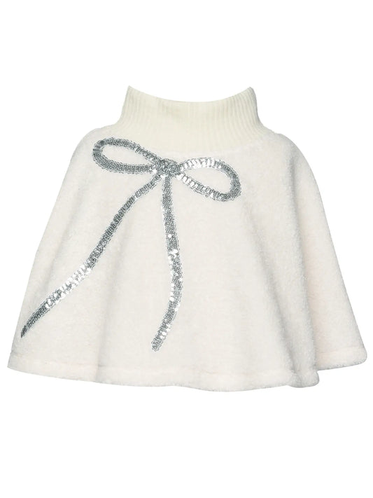 Sequin Bow Sherpa Poncho