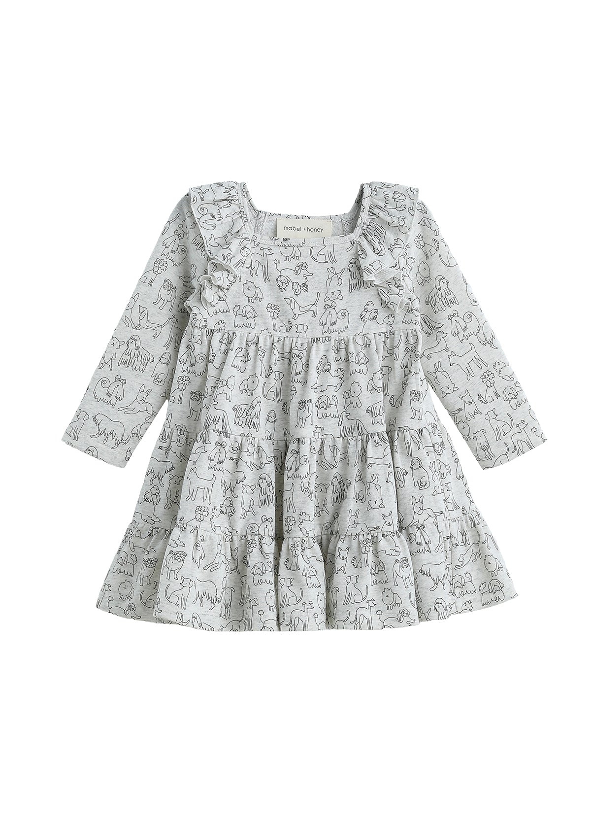 Doggie Doodles Dress in grey with dog print by Mabel & Honey